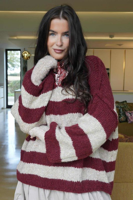Big Softie Block Stripe Cobain Knit Burgundy